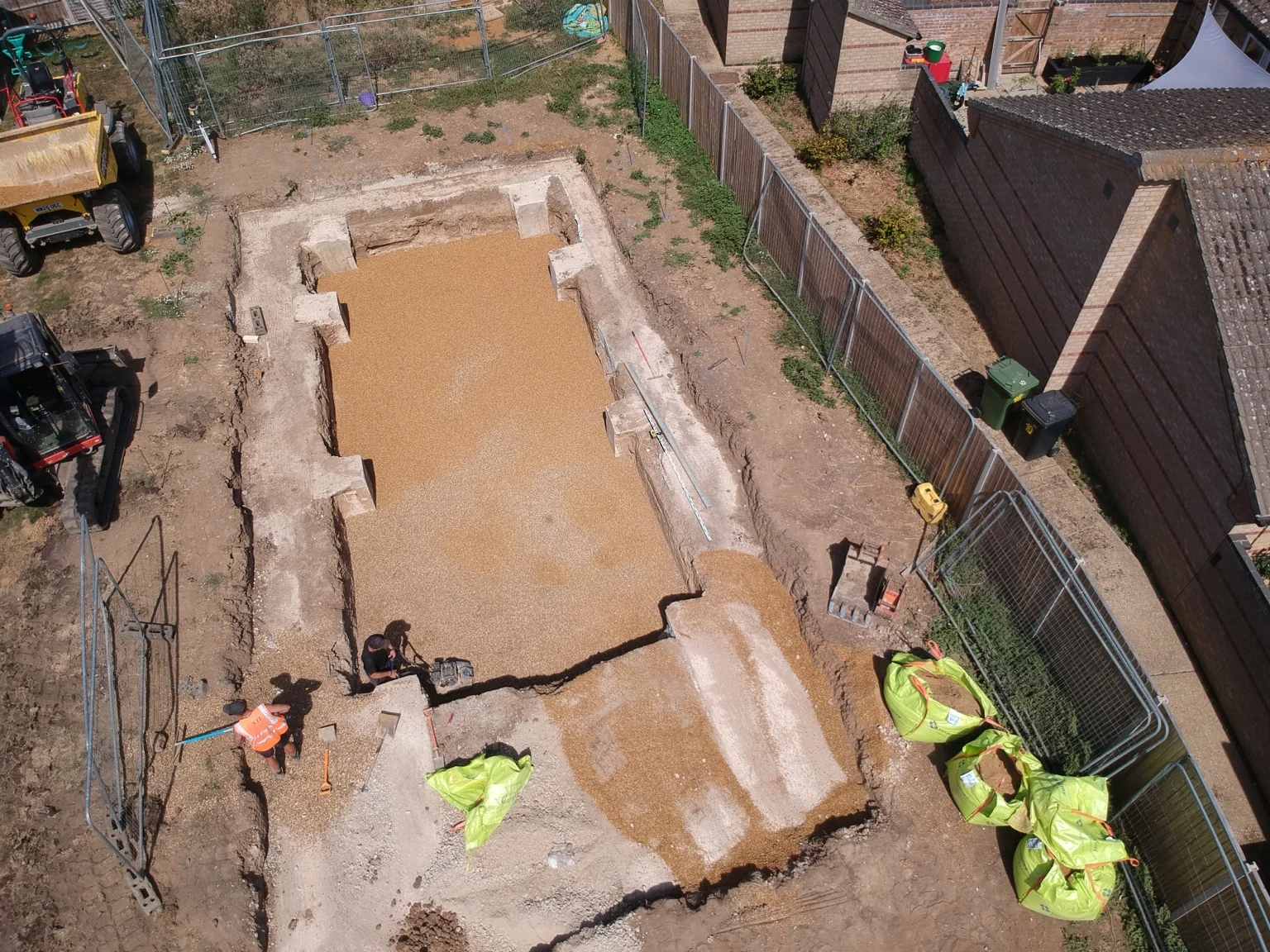 Aerial view of the prepared pool excavation